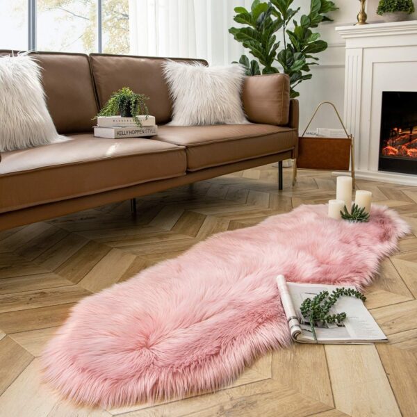 Emirates Living Ultra-Soft Fluffy Rug Faux Sheepskin Fur Area Rug Shaggy Couch Cover Seat Cushion Furry Runner Area Rugs Soft Fluffy Carpets For Living room Size:(60x180 cm) (YELLOW) - Image 10