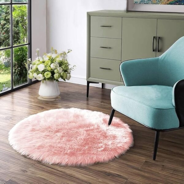 Emirates Living Ultra-Soft Fluffy Rug Faux Sheepskin Fur Area Rug Shaggy Couch Cover Seat Cushion Furry Runner Area Rugs Soft Fluffy Carpets For Living room Size:(60x60 cm) (BABY PINK)