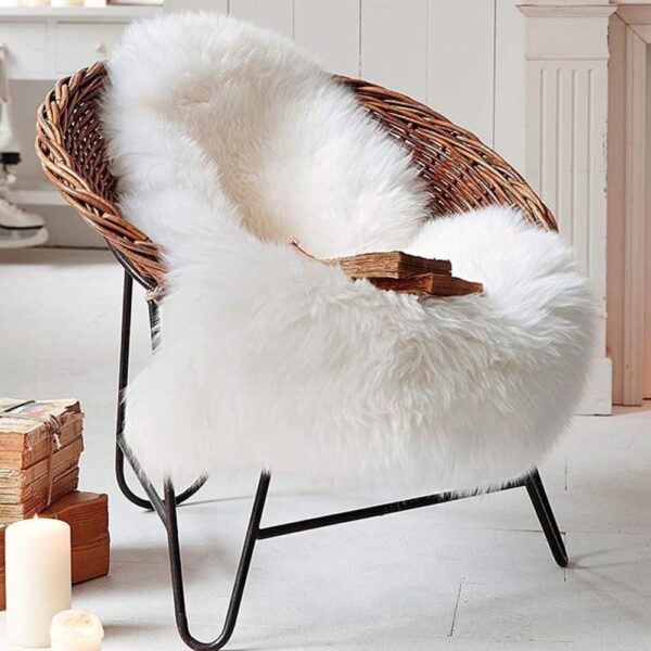 Emirates Living Ultra-Soft Fluffy Rug Faux Sheepskin Fur Area Rug Shaggy Couch Cover Seat Cushion Furry Runner Area Rugs Soft Fluffy Carpets For Living room Size: (60x90 cm) (WHITE)