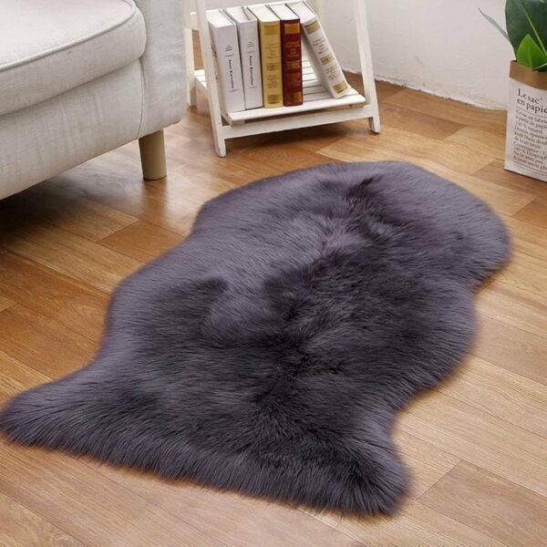 Emirates Living Ultra-Soft Fluffy Rug Faux Sheepskin Fur Area Rug Shaggy Couch Cover Seat Cushion Furry Runner Area Rugs Soft Fluffy Carpets For Living room Size: (60x90 cm) (DARK GRAY)