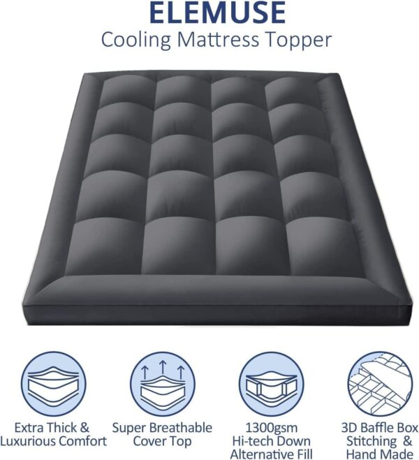 EMIRATES LIVING Mattress Topper Soft Comfort White 500gsm (Gray, Double Size -W120 x L200 cm) (King 200X180) - Image 3