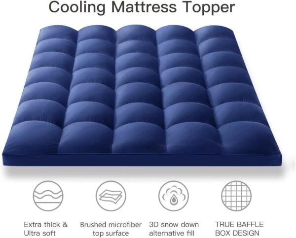 EMIRATES LIVING Mattress Topper Soft Comfort White 500gsm (Dark Blue, Single Size - W 90 x L 200 cm) (Queen200X150) - Image 3