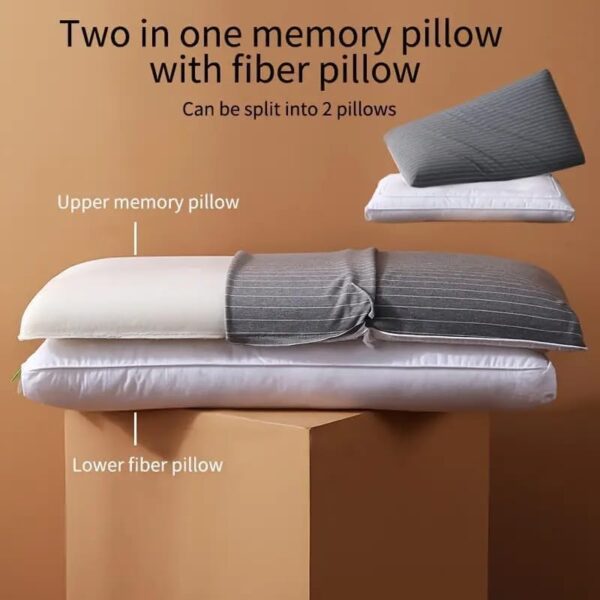 Emirates Living Two-in-One Memory Pillow and with Fiber Pillow Contemporary Cotton Pillow with Multipurpose Design, 50% Polyester 50% Foam Filling, 100% Cotton Cover - Image 5