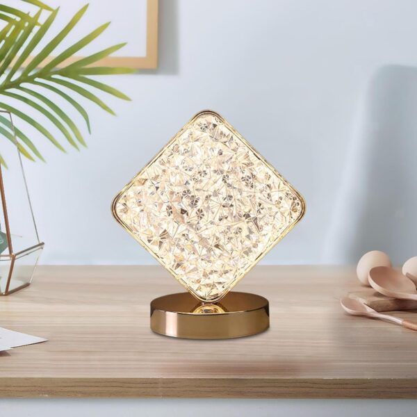 Emirates Living Decorative Table Lamp Creative Round Crystal Night Light USB Powered Acrylic Bedside Lamp for Kids Bedroom Romantic Desktop Nightstand Décor (Square)