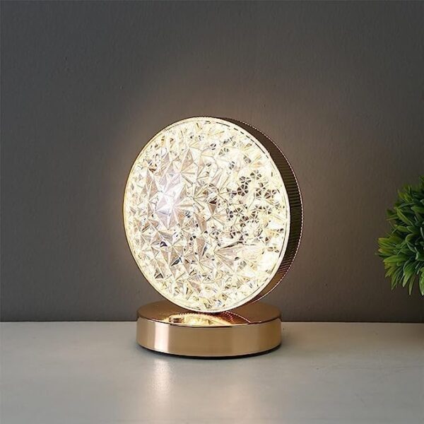 Emirates Living Decorative Table Lamp Creative Round Crystal Night Light USB Powered Acrylic Bedside Lamp for Kids Bedroom Romantic Desktop Nightstand Décor (Round)