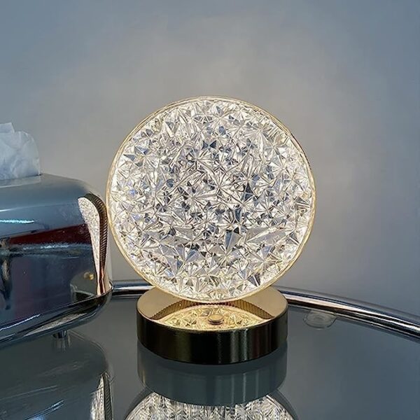 Emirates Living Decorative Table Lamp Creative Round Crystal Night Light USB Powered Acrylic Bedside Lamp for Kids Bedroom Romantic Desktop Nightstand Décor (Round) - Image 2