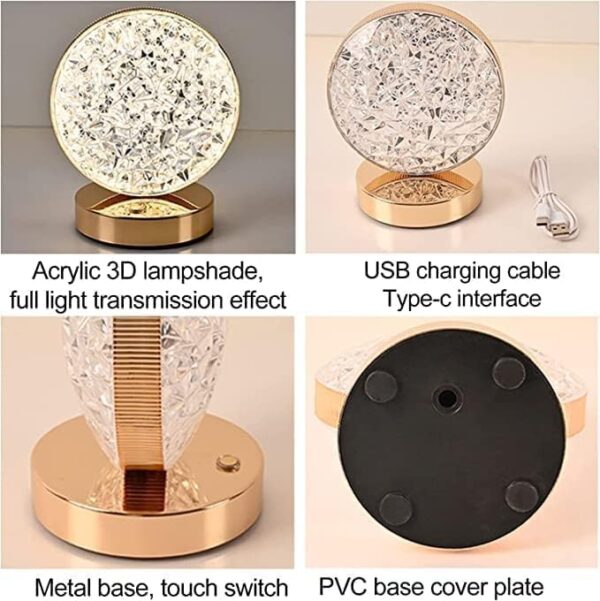 Emirates Living Decorative Table Lamp Creative Round Crystal Night Light USB Powered Acrylic Bedside Lamp for Kids Bedroom Romantic Desktop Nightstand Décor (Round) - Image 4