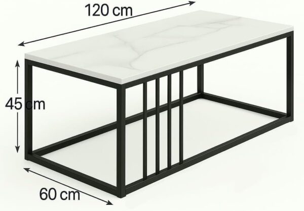 Emirates Living Modern Slate Coffee Table | Rectangular Center Table with Textured Top | Black Steel Legs | Minimalist Tea Table for Living Room, Dining Room, Office | 120 x 60 x 45 cm - Image 2