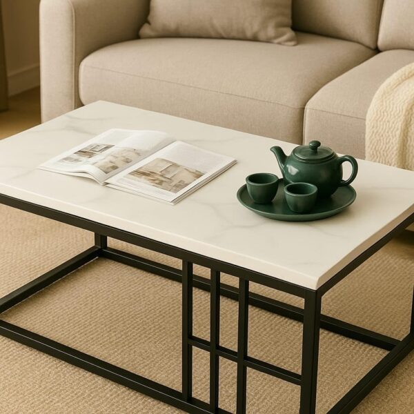 Emirates Living Modern Slate Coffee Table | Rectangular Center Table with Textured Top | Black Steel Legs | Minimalist Tea Table for Living Room, Dining Room, Office | 120 x 60 x 45 cm - Image 3