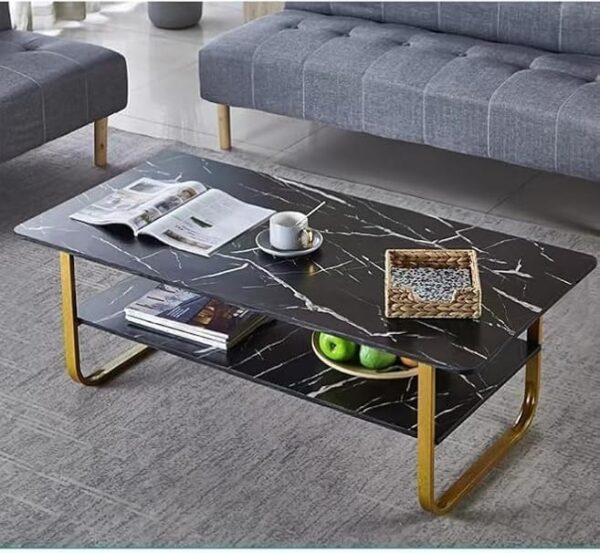 Emirates Living Small household size of the coffee table simple modern coffee table living room home light luxury creative square coffee table (Black Marble + Gold) - Image 3