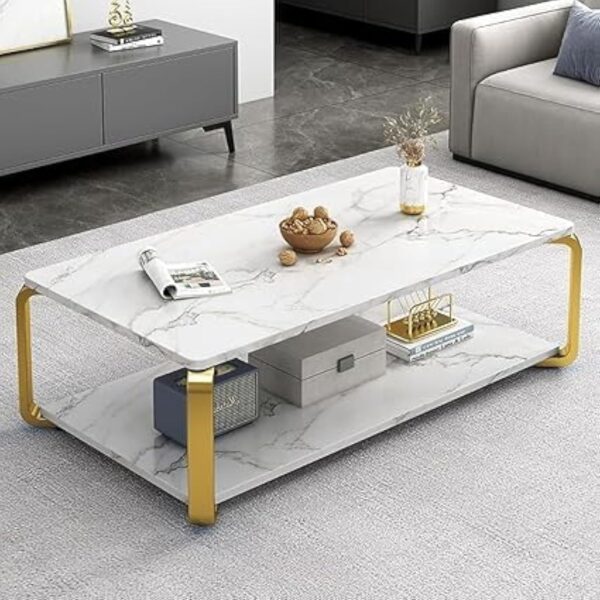 Emirates Living Small household size of the coffee table simple modern coffee table living room home light luxury creative square coffee table (White)