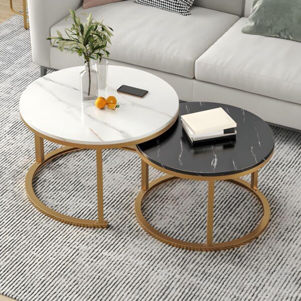Emirates Living End Table, Table for Living Room Modern Round Faux Marble Nesting Modern Living Accent Side Coffee Sofa Center Table (Black & White)