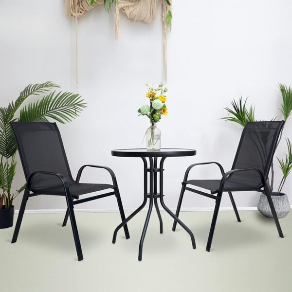 Emirates Living Outdoor Patio Bistro Set – Black Wicker Chairs & Round Table for Elegant and Comfortable Small Space Dining, Relaxation, and Outdoor Enjoyment