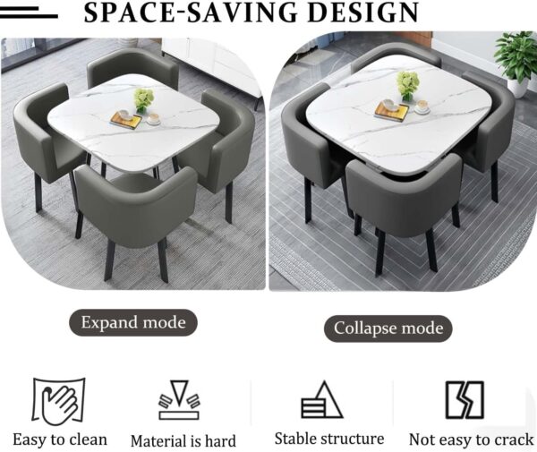 Emirates Living 5 Piece Square Dining Table Set for 4,Wooden Small Dining Table Set,1 Table and 4 Chairs Living Room Furniture Set,with 4 Upholstered Chairs,Dining Set - Image 9