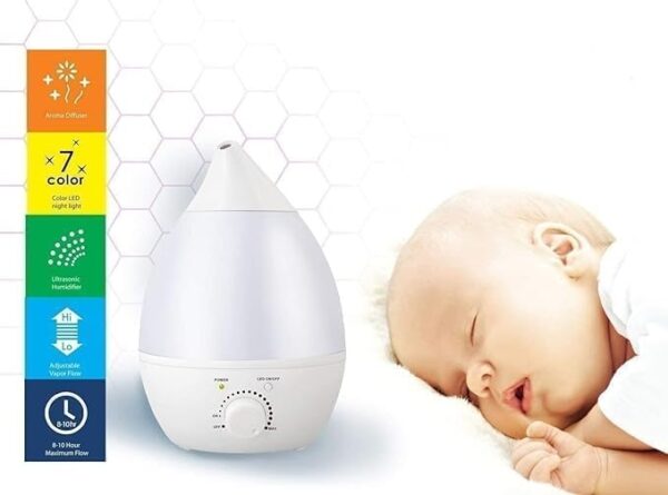 Emirates Living Humidifiers for Bedroom Baby Room with Night Light, Cool Mist Humidifier for Home,(EJ-20606) Office & Plant, Auto-Off,Quiet Operation with 360° Rotation Filter Sponge - Image 4
