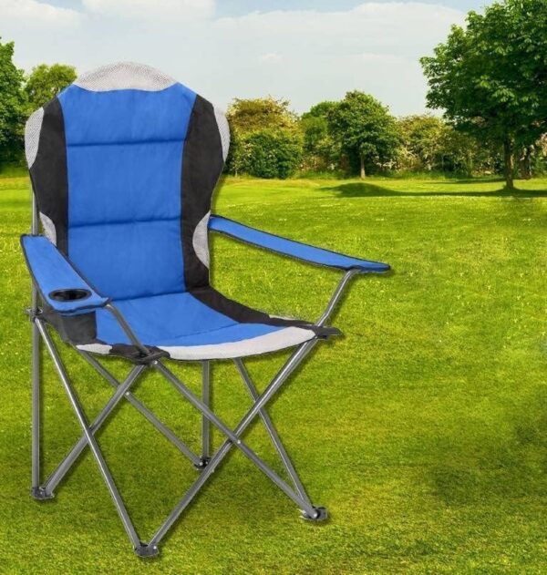 Emirates Living Folding Camping Chairs Heavy Duty Luxury Padded with Cup Holder High1 Chair (BLACK & BLUE) - Image 2