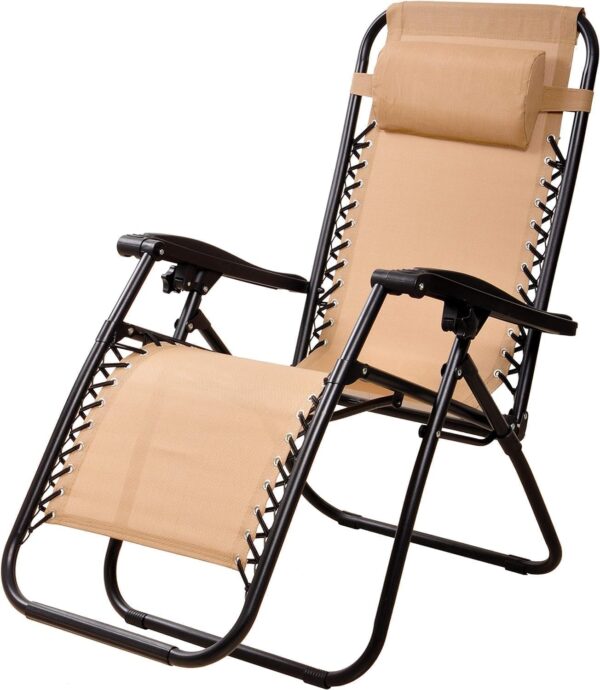 Emirates Living Outdoor Lounges Foldable Camping Chair, Zero Gravity Adjustable Beach & Garden Chair with Pillows & Cup Holders for Poolside, Backyard & Beach