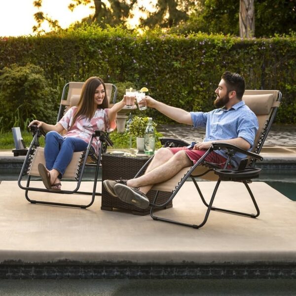 Emirates Living Outdoor Lounges Foldable Camping Chair, Zero Gravity Adjustable Beach & Garden Chair with Pillows & Cup Holders for Poolside, Backyard & Beach - Image 2