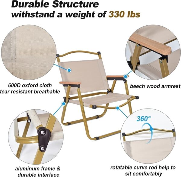 Emirates Living Ultralight Portable Camping Chair with Wooden Handle & Aluminum Bracket – Perfect for Beach, BBQ, Hiking, Fishing, Picnic & Travel - Image 5