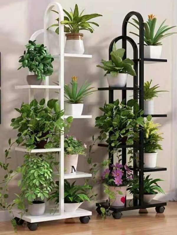 Emirates Living 7 Tier Flower Pot Stand Herbs Holder Pot Rack Display Shelf for Indoor Outdoor Metal Plant Stands High Low Flower Pots Organizer Size: 46x26x155 cm Black