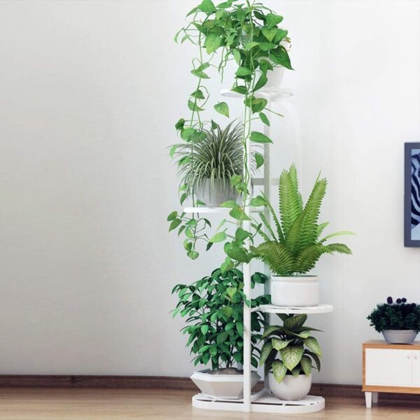 Emirates Living 7 Tier Flower Pot Stand Herbs Holder Pot Rack Display Shelf for Indoor Outdoor Metal Plant Stands High Low Flower Pots Organizer Size: 46x26x155 cm White
