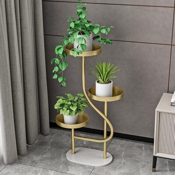 Emirates Living 3-Tier Iron Plant Stand with Marble Base, Tall Corner Pot Holder Made of Metal for Indoor Use, Flower Pot Stand, Decorative Plant Shelf, Display Shelf for Multiple Plants