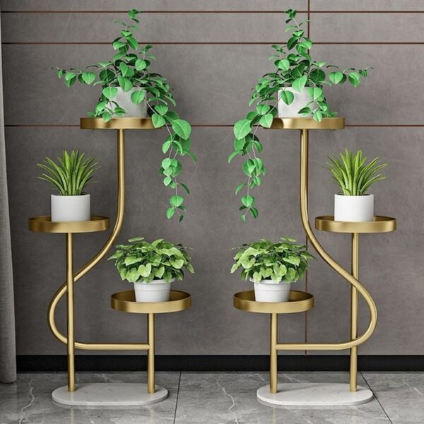 Emirates Living 3-Tier Iron Plant Stand with Marble Base - Tall Corner Pot Holder, Decorative Metal Flower Pot Stand for Indoor Use, Multi-Plant Display Shelf for Organizing - Image 3