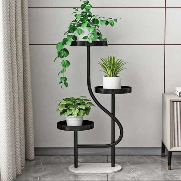 Emirates Living 3-Tier Iron Plant Stand with Marble Base - Tall Corner Pot Holder, Decorative Metal Flower Pot Stand for Indoor Use, Multi-Plant Display Shelf for Organizing