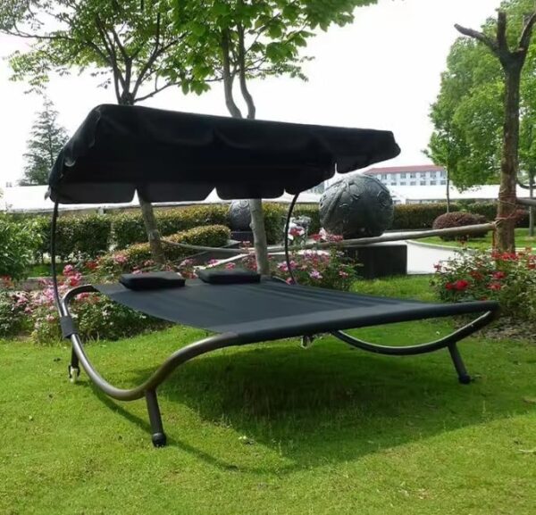 Emirates Living Tidyard Patio Lounge Bed with Canopy and Pillows Oxford Fabric Sun Bed Steel Frame for Pool, Patio, Balcony, Garden, indoor and Outdoor Furniture 210 x 170 x 160 cm