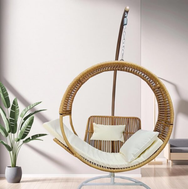 Emirates Living Egg Chair Wicker Rattan Swing Seat With Bed Design for Patio, Balcony, Garden, Indoor and Outdoor Furniture - 107 x 75 x 210 cm