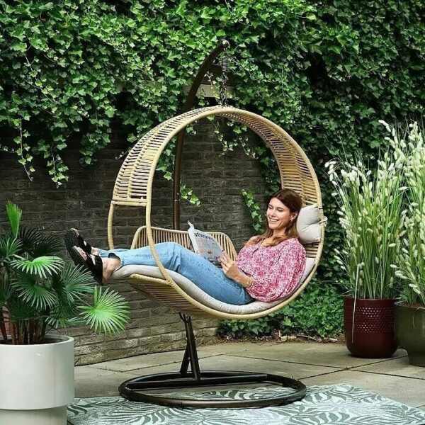 Emirates Living Egg Chair Wicker Rattan Swing Seat With Bed Design for Patio, Balcony, Garden, Indoor and Outdoor Furniture - 107 x 75 x 210 cm - Image 2