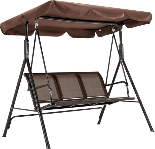 Emirates Living Stylish Outdoor Relaxation 3-Seater Canopy Swing Chair with Adjustable Steel Frame for Patio, Balcony, and Beach (BROWN) - Image 2