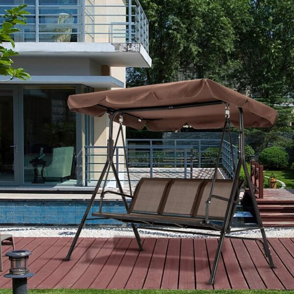 Emirates Living Stylish Outdoor Relaxation 3-Seater Canopy Swing Chair with Adjustable Steel Frame for Patio, Balcony, and Beach (BROWN) - Image 4
