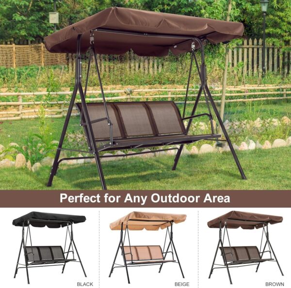 Emirates Living Stylish Outdoor Relaxation 3-Seater Canopy Swing Chair with Adjustable Steel Frame for Patio, Balcony, and Beach (BROWN) - Image 5