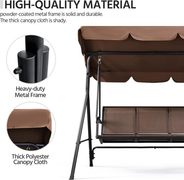 Emirates Living Stylish Outdoor Relaxation 3-Seater Canopy Swing Chair with Adjustable Steel Frame for Patio, Balcony, and Beach (BROWN) - Image 7