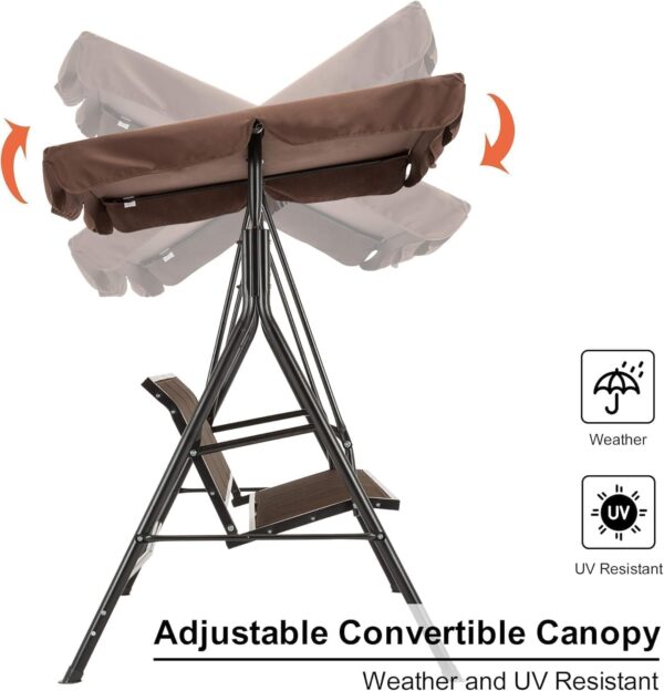 Emirates Living Stylish Outdoor Relaxation 3-Seater Canopy Swing Chair with Adjustable Steel Frame for Patio, Balcony, and Beach (BROWN) - Image 9