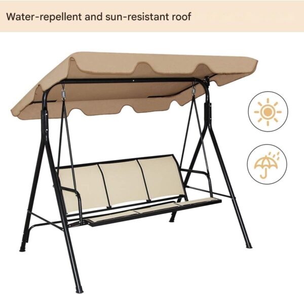Emirates Living Stylish Outdoor Relaxation 3-Seater Canopy Swing Chair with Adjustable Steel Frame for Patio, Balcony, and Beach Beige -VI-HCS-10 - Image 8