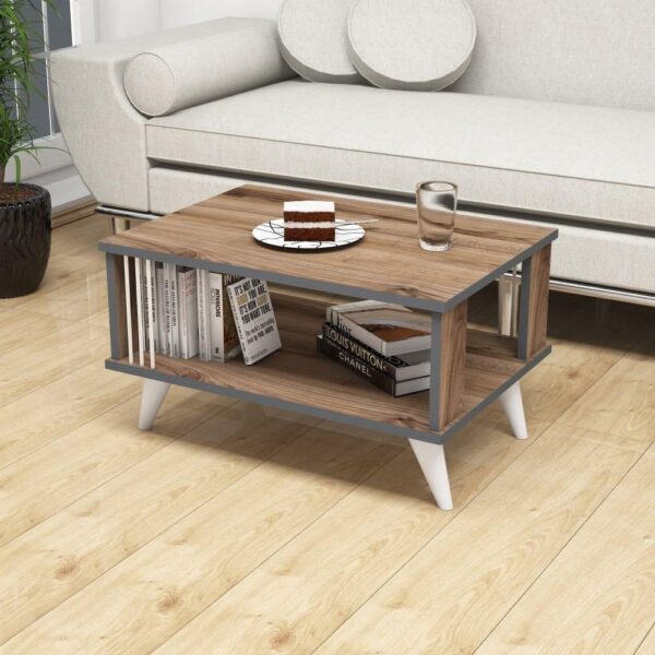 Emirates Living Coffee Table Nicol, Wood, Walnut-Anthracite-White, 70 x 50 x 40 cm