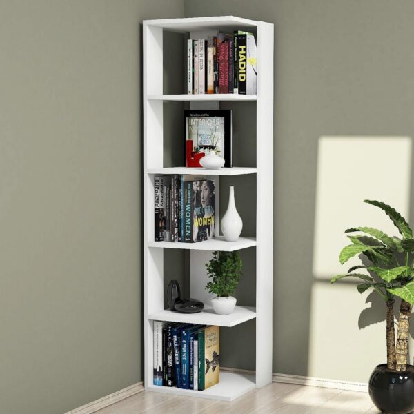 Emirates Living Corner Bookcase, Wood, White, 42x42x161 cm - Image 2