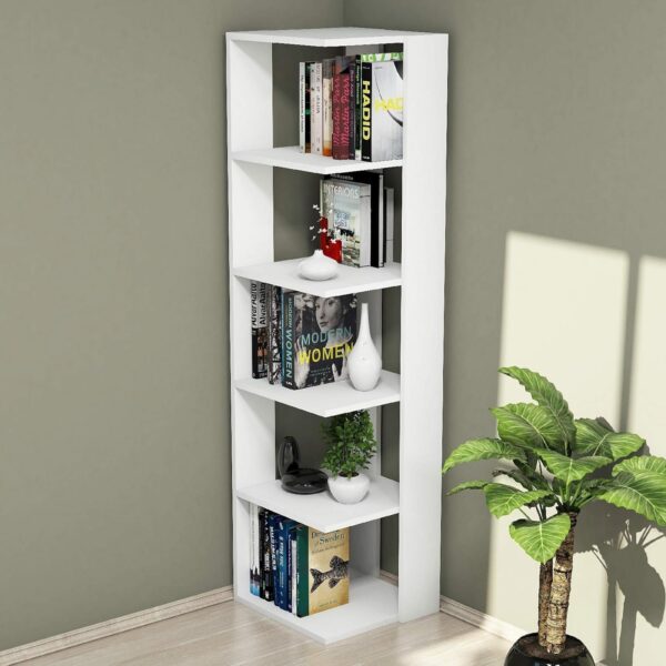 Emirates Living Corner Bookcase, Wood, White, 42x42x161 cm - Image 5