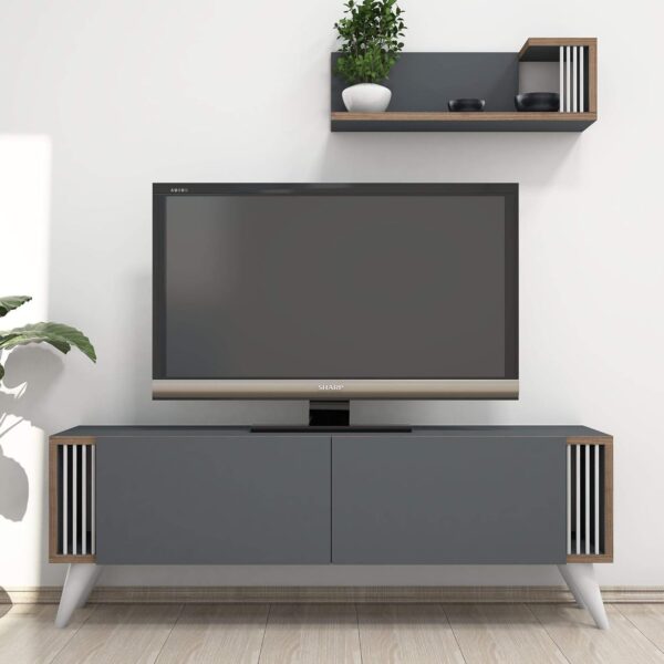 Emirates Living TV Stand, Wood, Anthracite-Walnut-White, Unique