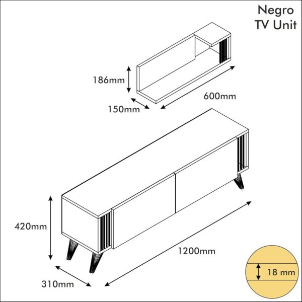 Emirates Living TV Stand, Wood, Anthracite-Walnut-White, Unique - Image 2