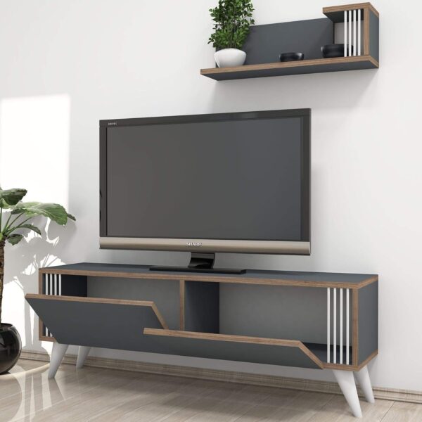 Emirates Living TV Stand, Wood, Anthracite-Walnut-White, Unique - Image 3