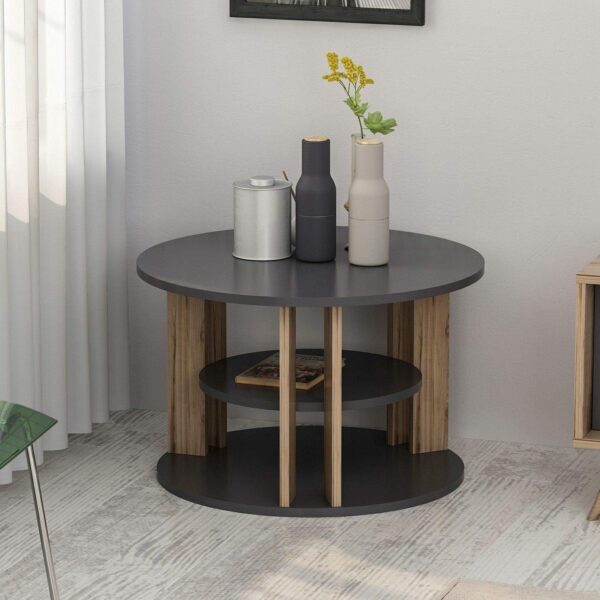Emirates Living Coffee Table, Melamine Chipboard, Walnut, Anthracite, 68 x 68 x 44 cm
