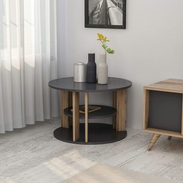 Emirates Living Coffee Table, Melamine Chipboard, Walnut, Anthracite, 68 x 68 x 44 cm - Image 3