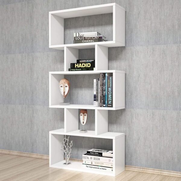 Emirates Living | Maison Du Design Bookcase Iona Shelving unit, Mobile - with shelves - for Living Room, Office - White Wooden, 60 x 20 x 130 cm