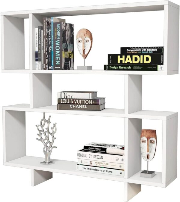 Emirates Living Hera Bookcase with Shelves for Living Room Office White Wooden 100 x 20 x 100 cm - Image 2