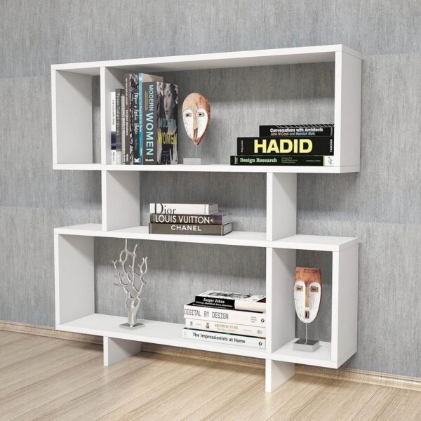 Emirates Living Hera Bookcase with Shelves for Living Room Office White Wooden 100 x 20 x 100 cm - Image 4