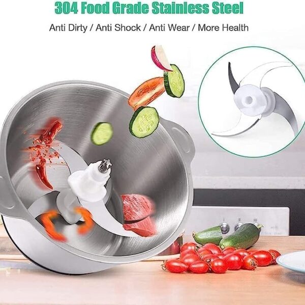 Emirates Living Food Chopper, 3L Stainless Steel Electric Meat Chopper With Bi-Level Blades, 4 Speed Levels, 300W Multi Food Chopper For Meat, Vegetables, Fruits And Nuts - Image 2