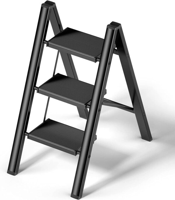 Emirates Living 3 Steps Ladder Aluminum Folding Step, Stool with Anti-Slip Sturdy and Wide Pedal Light weight, Portable Multi-Use Stepladder for Home and Kitchen Use Space Saving